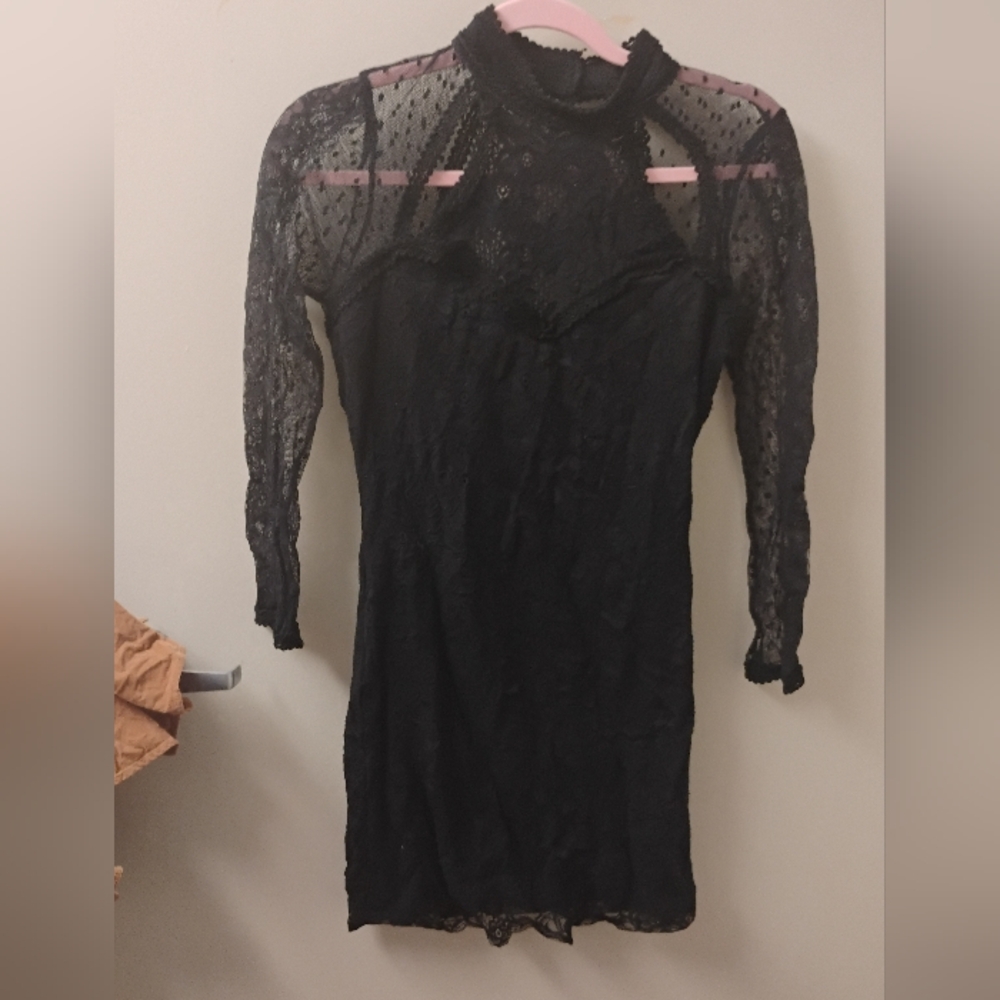 Free People Karlton Women's Black Lace Mini Dress Sz M